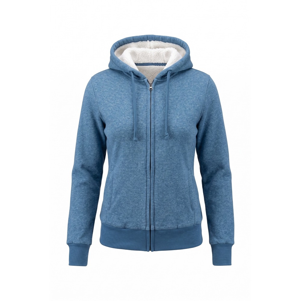Uniqlo Womens Pile Lined Sweat Zip Up Hoodie Blue Heather Faux Fur 241-151399 M
